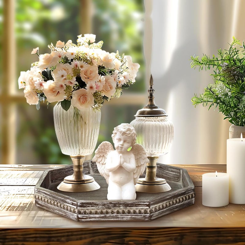 CEDARLUX Wooden Decorative Tray, Small Serving Tray with Wood Bead, Farmhouse Big Tray for Ottoman, Countertop, Coffee Tabl, 13" x 13"x 1.6" (Retro Brown) - Image 5